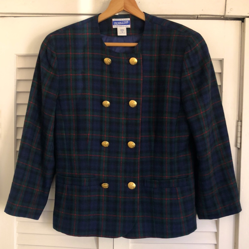 Vintage Pendleton Double Breasted Wool Plaid Jack… - image 1